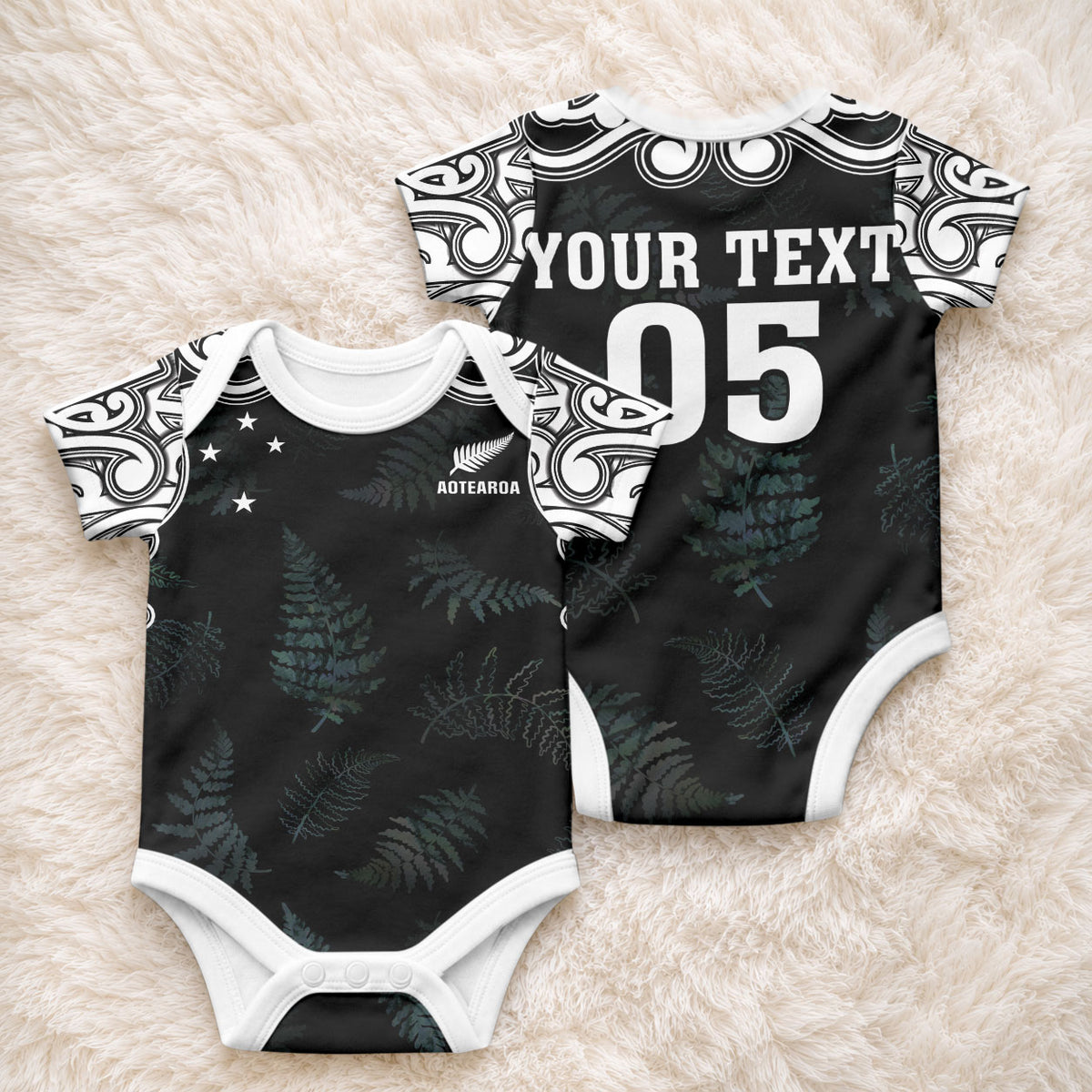 Custom New Zealand Fern Women Rugby Baby Onesie Maori Pattern