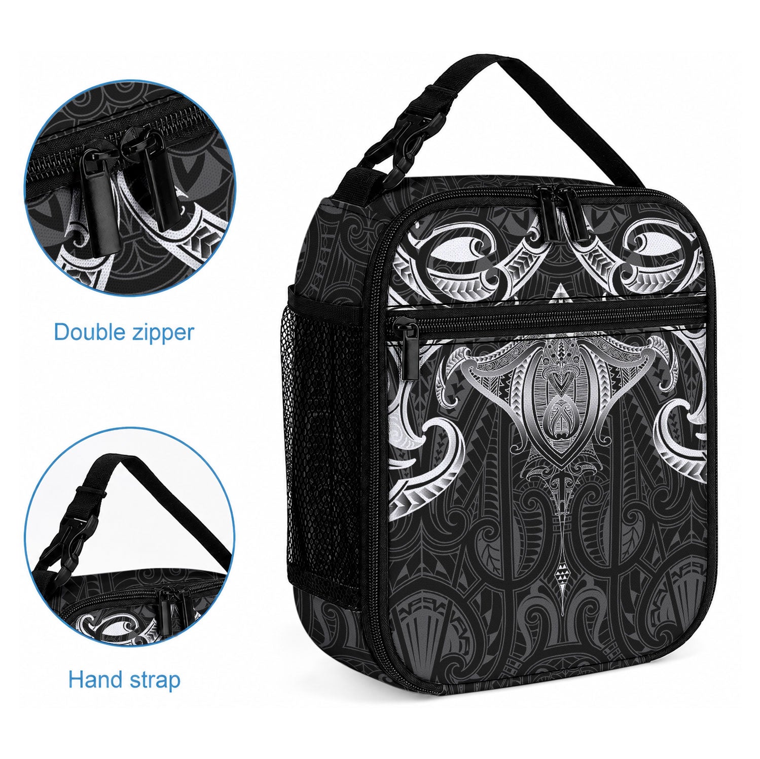 New Zealand Aotearoa Lunch Bag Maori Manta Ray Moko Black