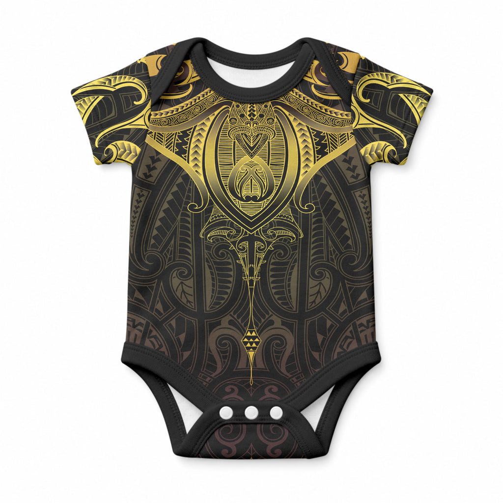 New Zealand Aotearoa Baby Onesie Maori Manta Ray Moko Gold