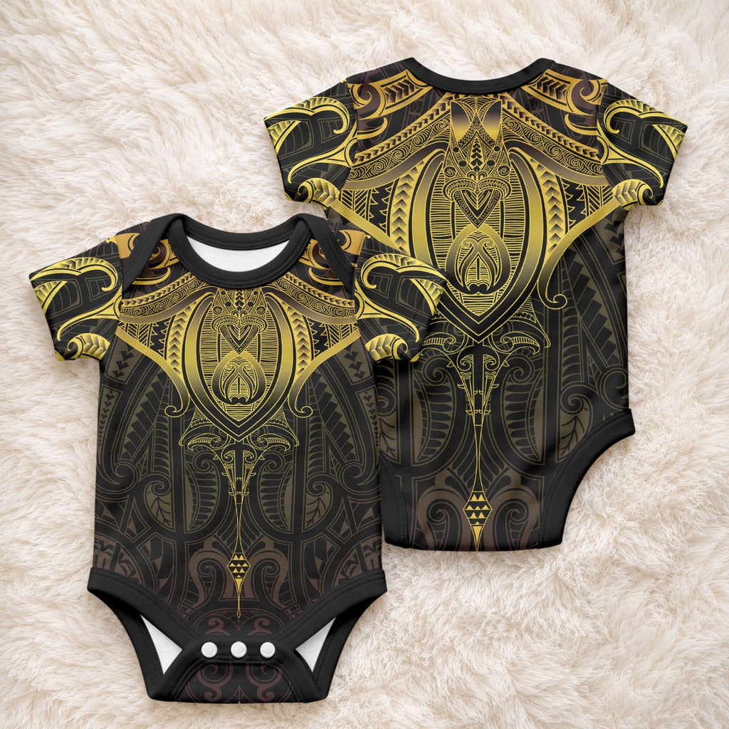 New Zealand Aotearoa Baby Onesie Maori Manta Ray Moko Gold