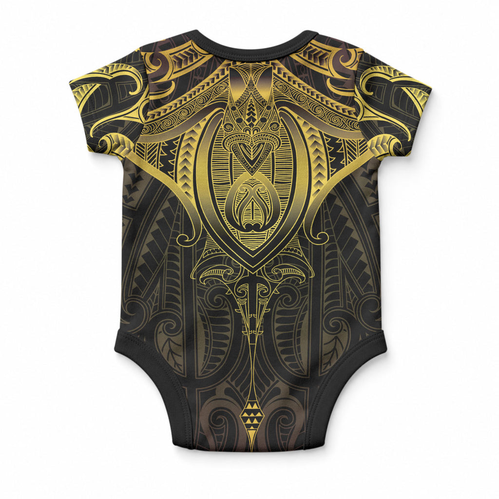 New Zealand Aotearoa Baby Onesie Maori Manta Ray Moko Gold