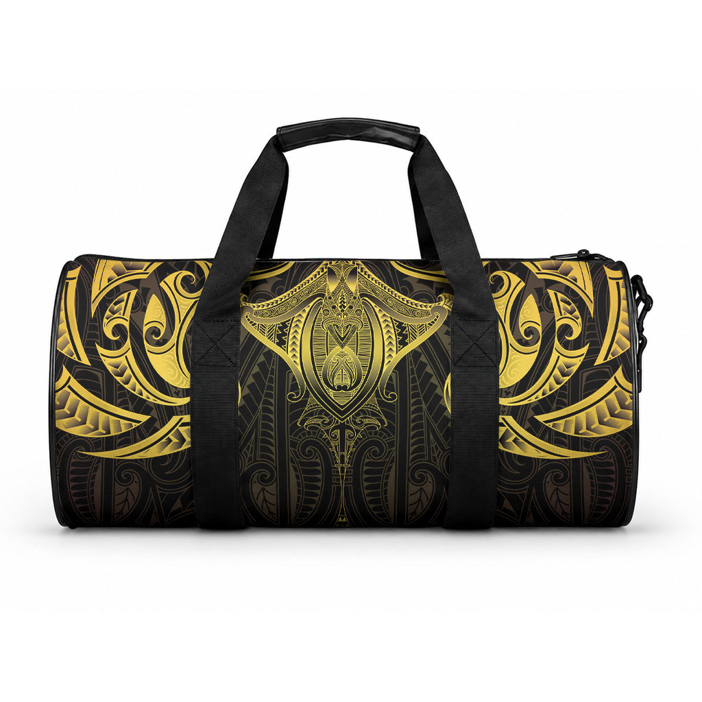 New Zealand Aotearoa Duffle Bag Maori Manta Ray Moko Gold