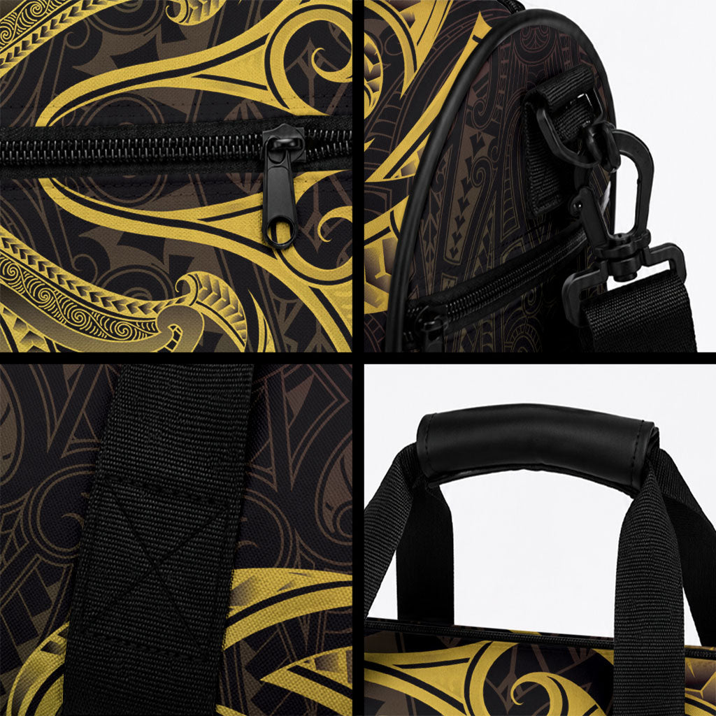 New Zealand Aotearoa Duffle Bag Maori Manta Ray Moko Gold
