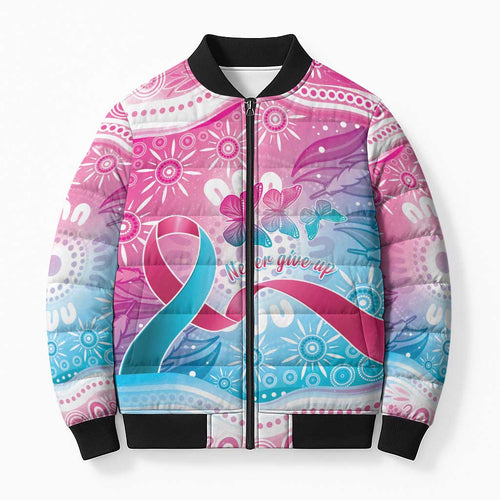 Australia Hereditary Cancer Awareness Bomber Puffer Jacket Never Give Up