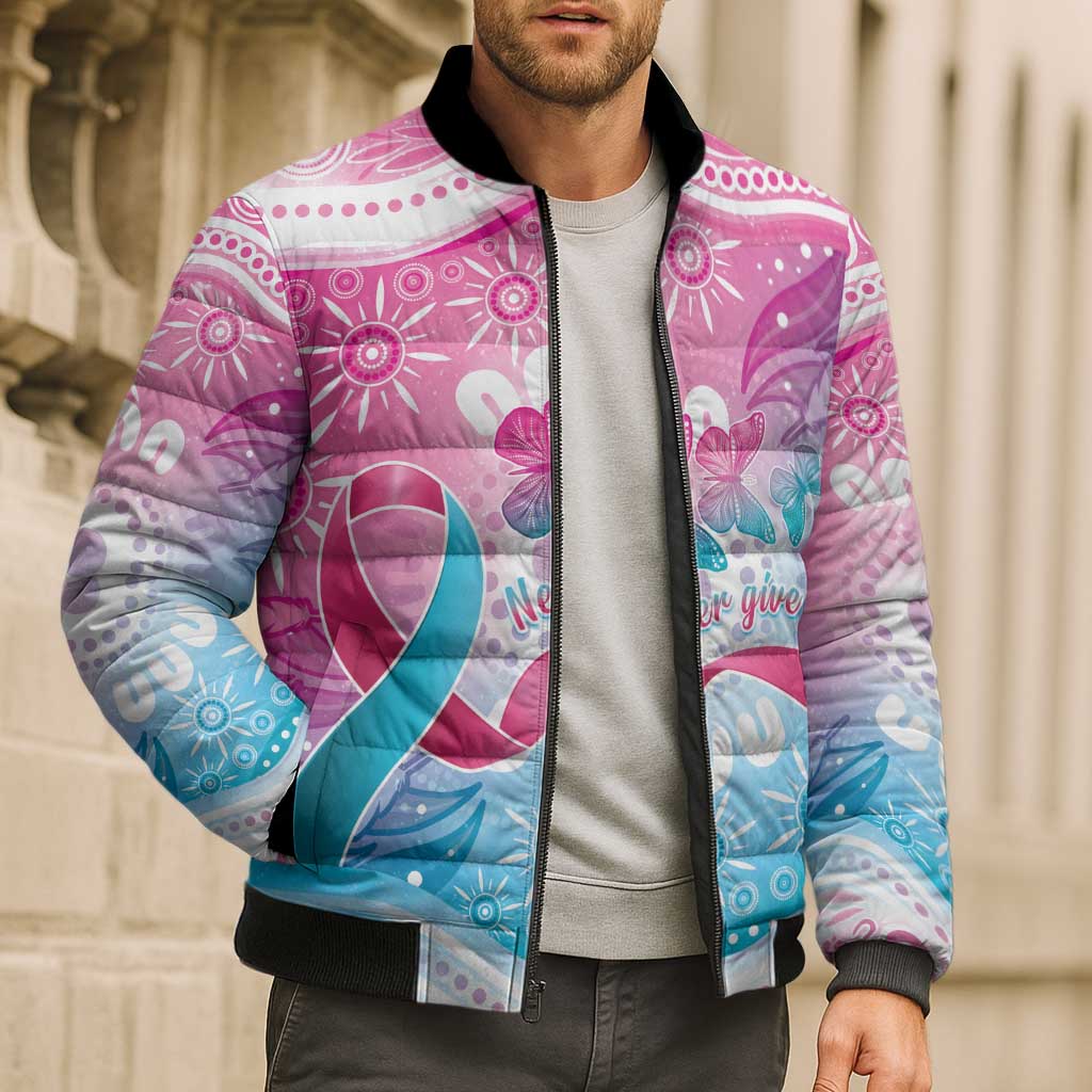 Australia Hereditary Cancer Awareness Bomber Puffer Jacket Never Give Up