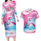 Australia Hereditary Cancer Awareness Couples Matching Long Sleeve Bodycon Dress and Hawaiian Shirt Never Give Up