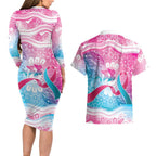 Australia Hereditary Cancer Awareness Couples Matching Long Sleeve Bodycon Dress and Hawaiian Shirt Never Give Up