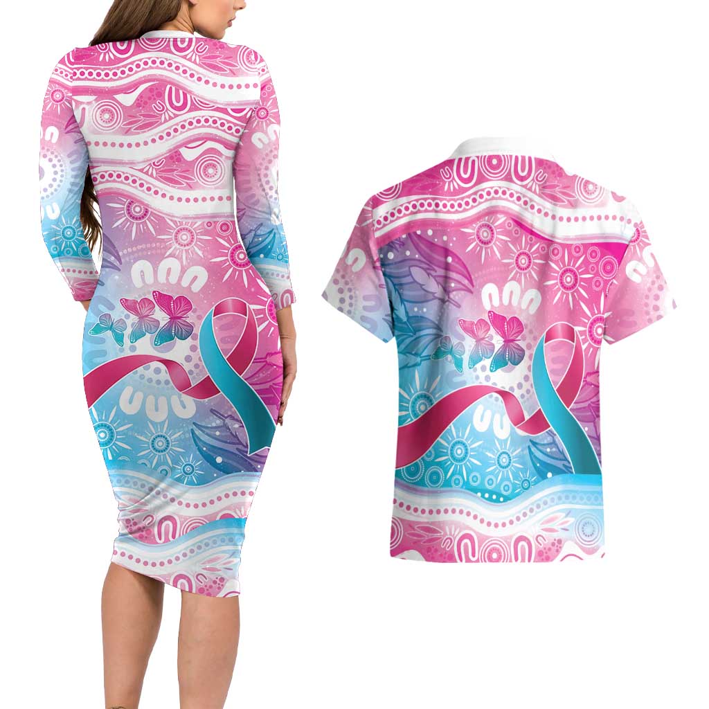 Australia Hereditary Cancer Awareness Couples Matching Long Sleeve Bodycon Dress and Hawaiian Shirt Never Give Up