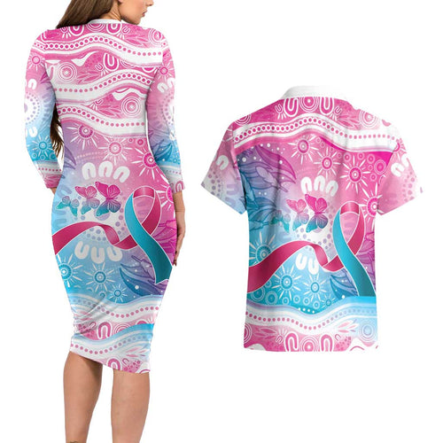 Australia Hereditary Cancer Awareness Couples Matching Long Sleeve Bodycon Dress and Hawaiian Shirt Never Give Up
