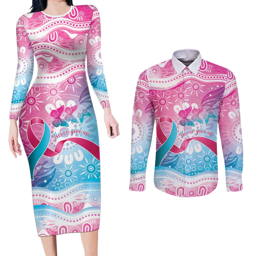 Australia Hereditary Cancer Awareness Couples Matching Long Sleeve Bodycon Dress and Long Sleeve Button Shirt Never Give Up