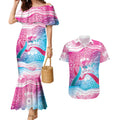 Australia Hereditary Cancer Awareness Couples Matching Mermaid Dress and Hawaiian Shirt Never Give Up