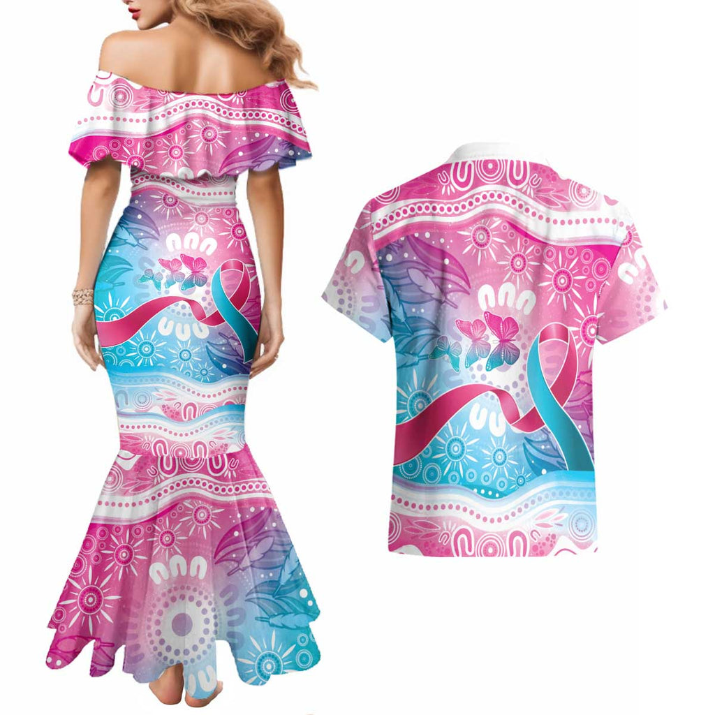 Australia Hereditary Cancer Awareness Couples Matching Mermaid Dress and Hawaiian Shirt Never Give Up
