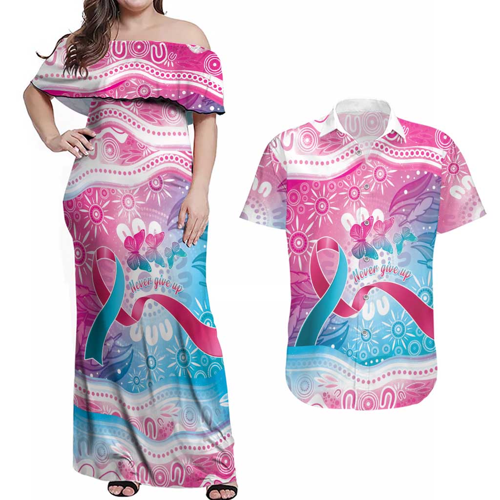 Australia Hereditary Cancer Awareness Couples Matching Off Shoulder Maxi Dress and Hawaiian Shirt Never Give Up