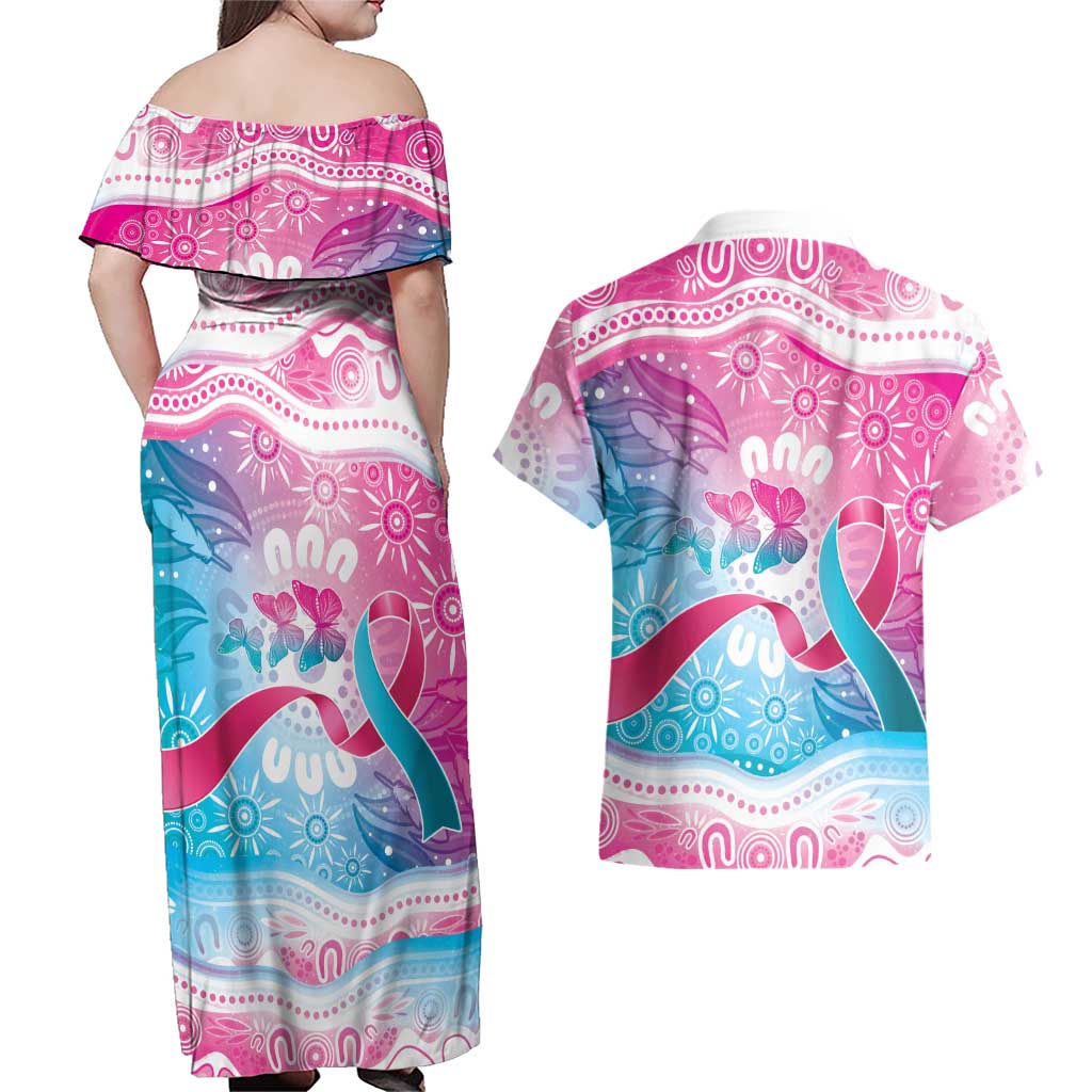 Australia Hereditary Cancer Awareness Couples Matching Off Shoulder Maxi Dress and Hawaiian Shirt Never Give Up
