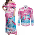 Australia Hereditary Cancer Awareness Couples Matching Off Shoulder Maxi Dress and Long Sleeve Button Shirt Never Give Up