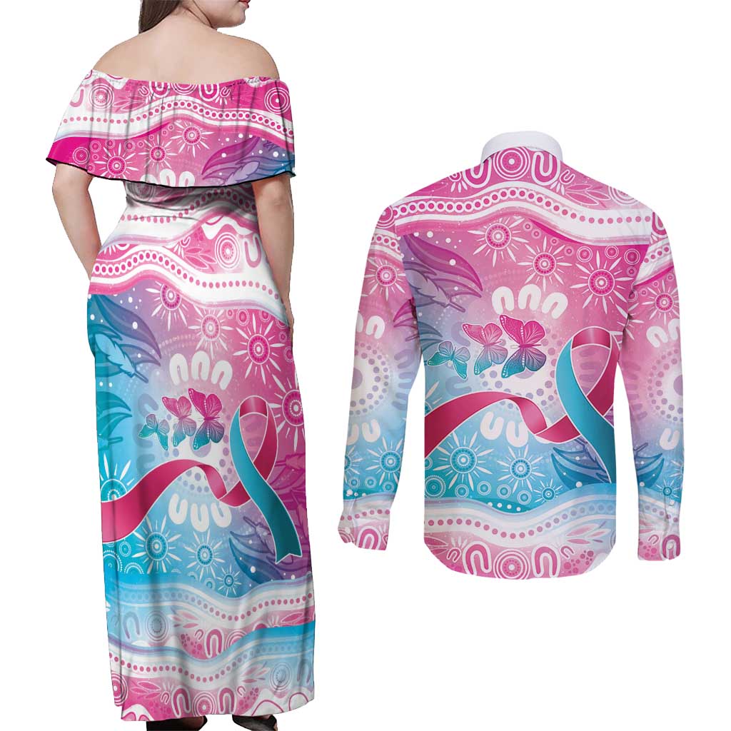 Australia Hereditary Cancer Awareness Couples Matching Off Shoulder Maxi Dress and Long Sleeve Button Shirt Never Give Up