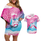 Australia Hereditary Cancer Awareness Couples Matching Off Shoulder Short Dress and Hawaiian Shirt Never Give Up