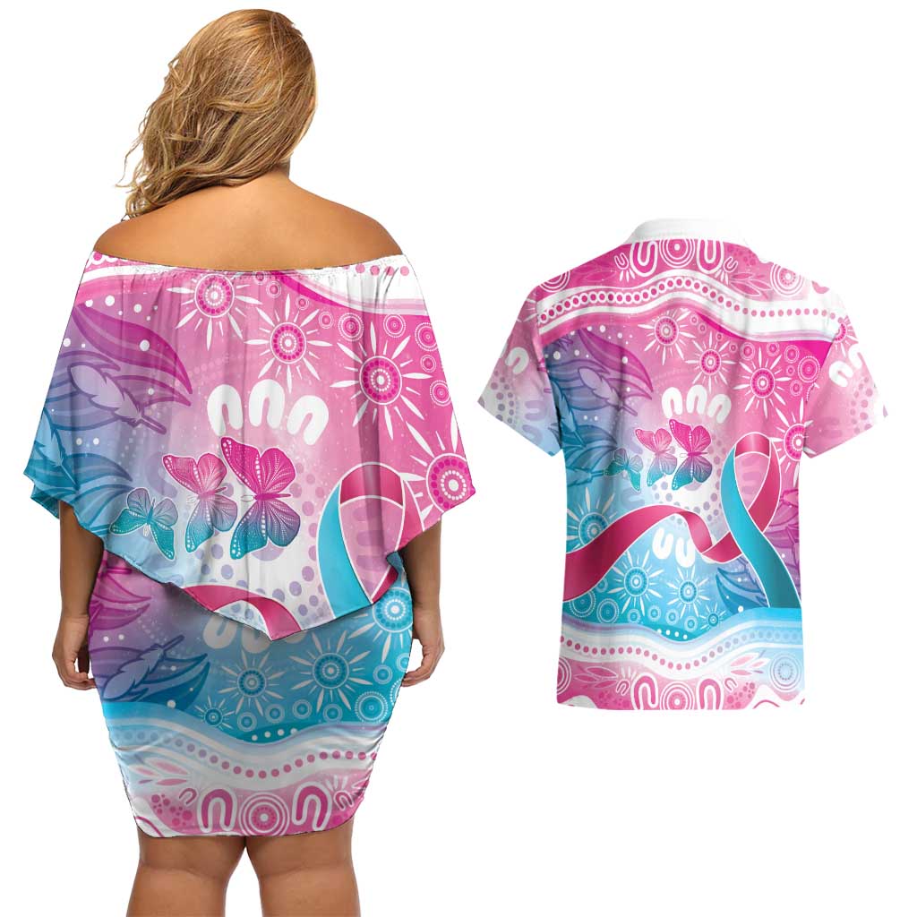 Australia Hereditary Cancer Awareness Couples Matching Off Shoulder Short Dress and Hawaiian Shirt Never Give Up