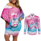 Australia Hereditary Cancer Awareness Couples Matching Off Shoulder Short Dress and Long Sleeve Button Shirt Never Give Up