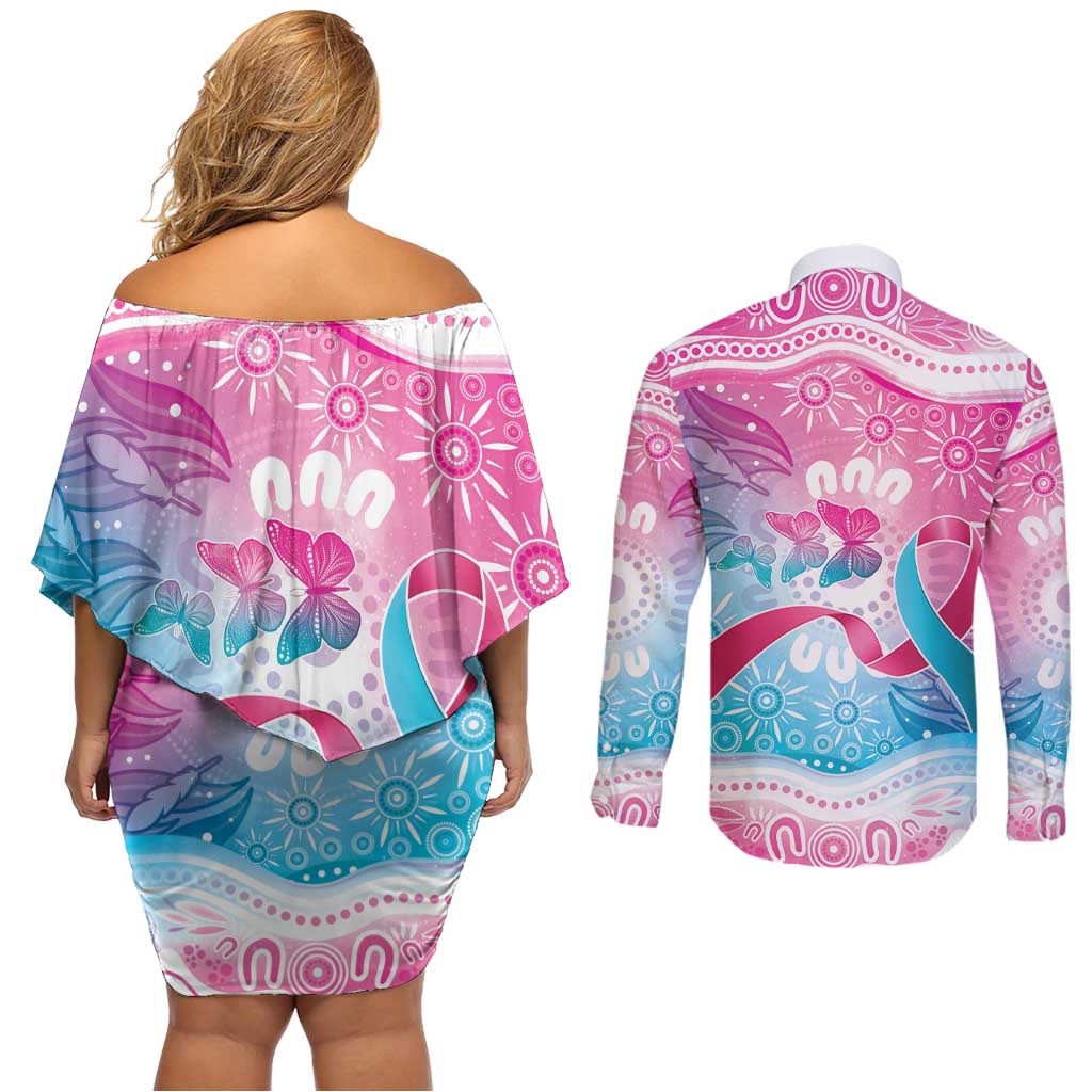Australia Hereditary Cancer Awareness Couples Matching Off Shoulder Short Dress and Long Sleeve Button Shirt Never Give Up