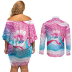 Australia Hereditary Cancer Awareness Couples Matching Off Shoulder Short Dress and Long Sleeve Button Shirt Never Give Up