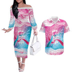 Australia Hereditary Cancer Awareness Couples Matching Off The Shoulder Long Sleeve Dress and Hawaiian Shirt Never Give Up