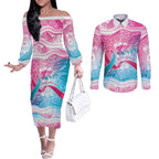 Australia Hereditary Cancer Awareness Couples Matching Off The Shoulder Long Sleeve Dress and Long Sleeve Button Shirt Never Give Up