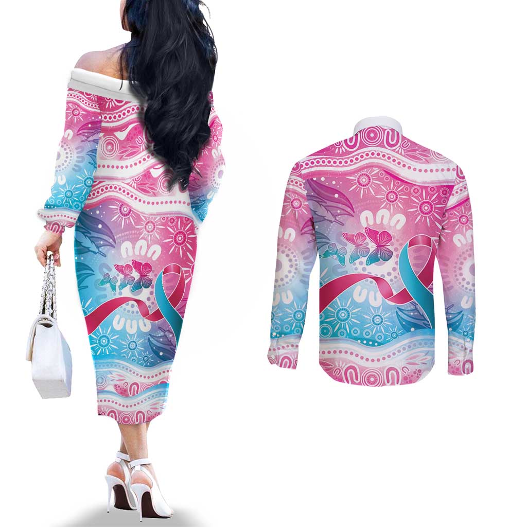 Australia Hereditary Cancer Awareness Couples Matching Off The Shoulder Long Sleeve Dress and Long Sleeve Button Shirt Never Give Up