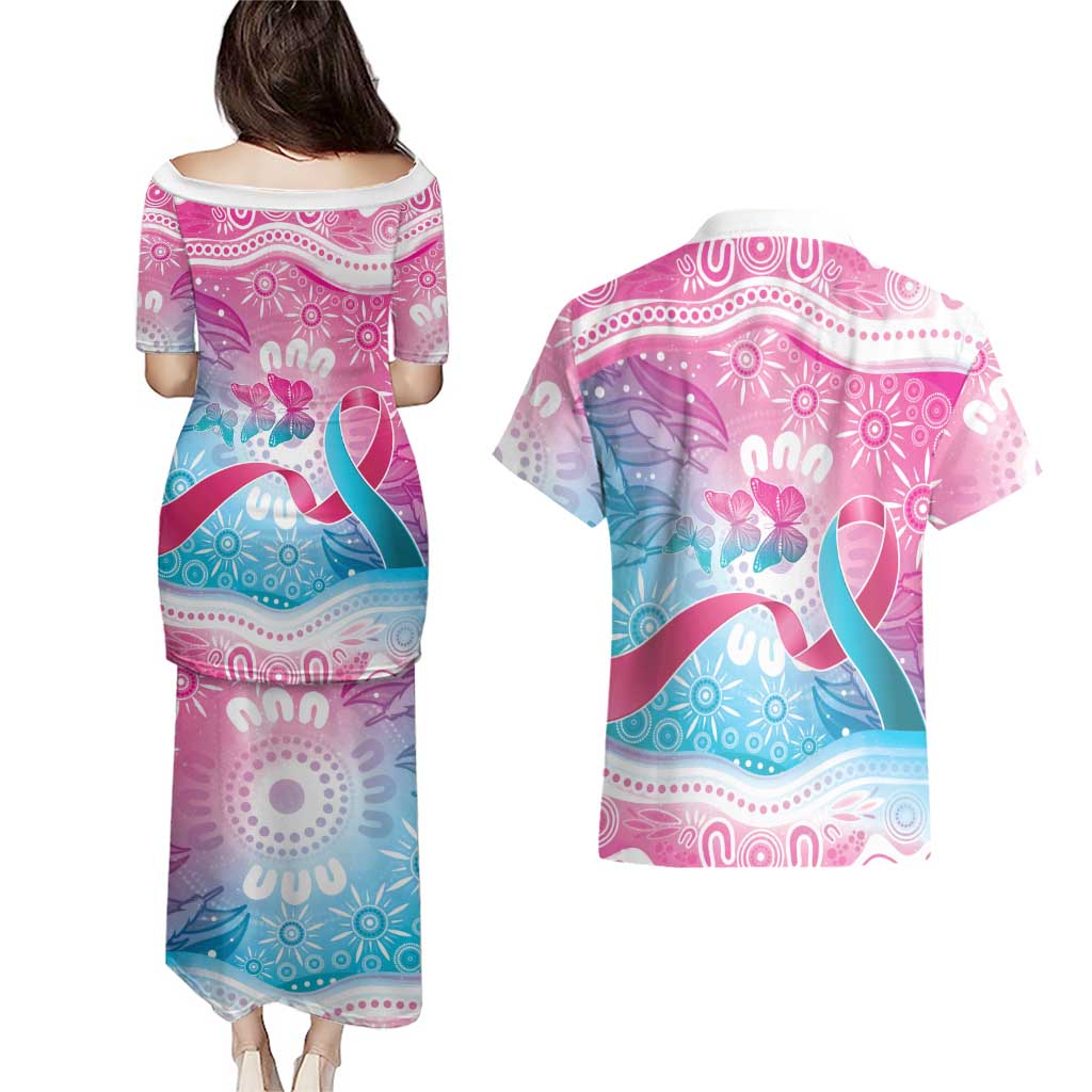 Australia Hereditary Cancer Awareness Couples Matching Puletasi and Hawaiian Shirt Never Give Up