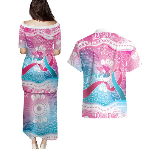 Australia Hereditary Cancer Awareness Couples Matching Puletasi and Hawaiian Shirt Never Give Up
