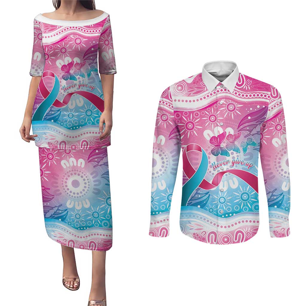 Australia Hereditary Cancer Awareness Couples Matching Puletasi and Long Sleeve Button Shirt Never Give Up