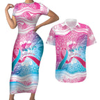 Australia Hereditary Cancer Awareness Couples Matching Short Sleeve Bodycon Dress and Hawaiian Shirt Never Give Up