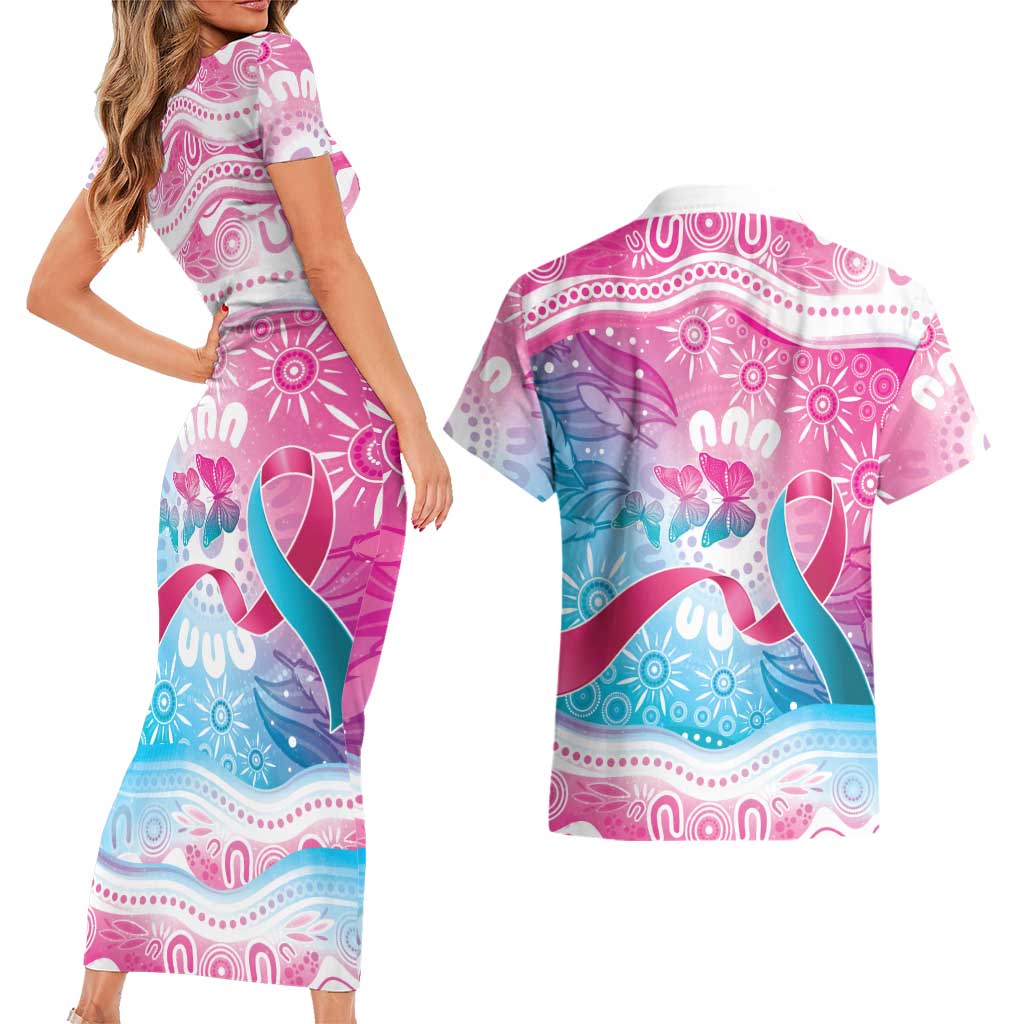 Australia Hereditary Cancer Awareness Couples Matching Short Sleeve Bodycon Dress and Hawaiian Shirt Never Give Up