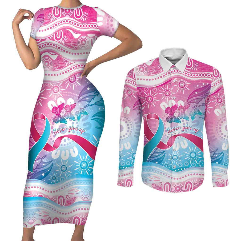 Australia Hereditary Cancer Awareness Couples Matching Short Sleeve Bodycon Dress and Long Sleeve Button Shirt Never Give Up