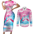 Australia Hereditary Cancer Awareness Couples Matching Short Sleeve Bodycon Dress and Long Sleeve Button Shirt Never Give Up