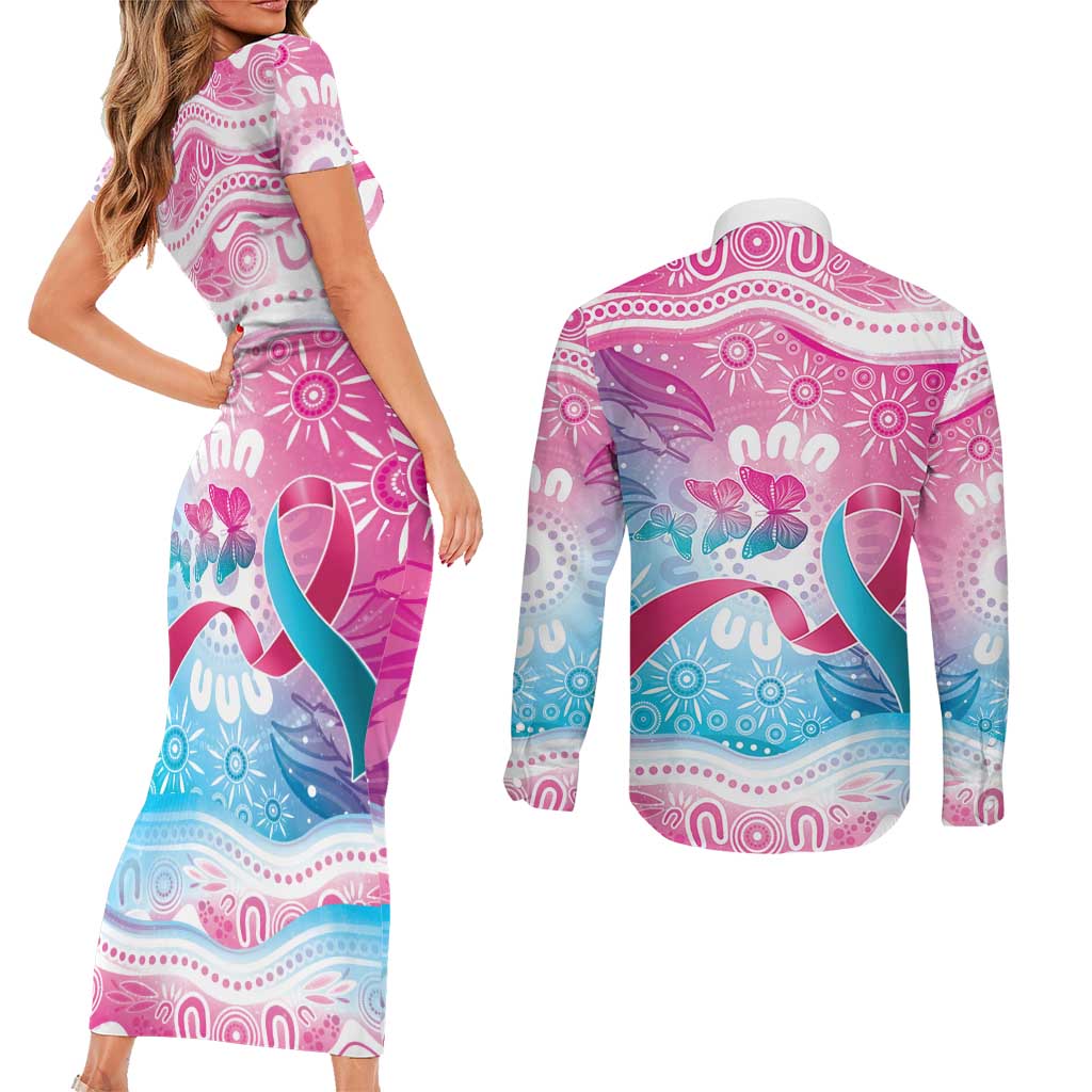 Australia Hereditary Cancer Awareness Couples Matching Short Sleeve Bodycon Dress and Long Sleeve Button Shirt Never Give Up