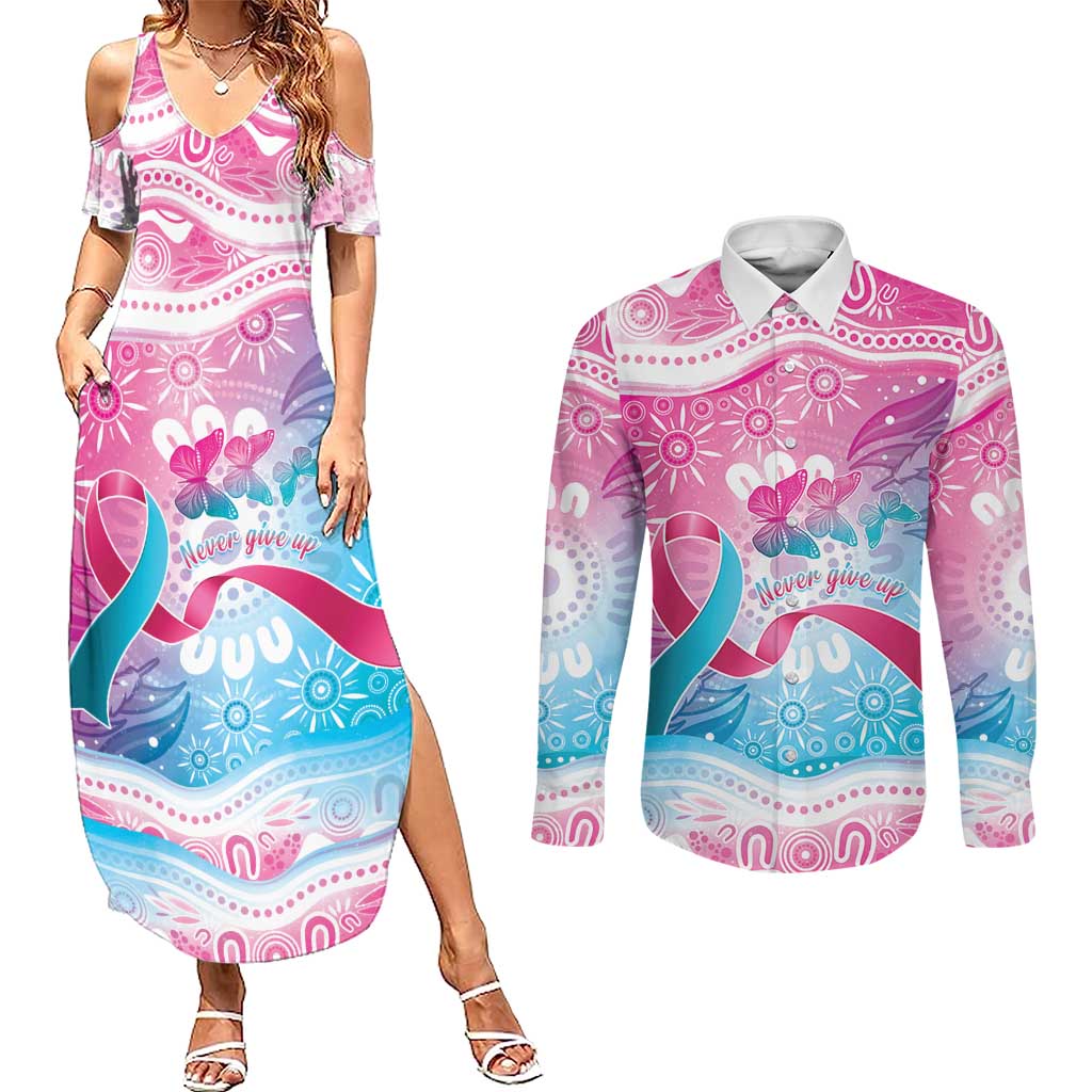Australia Hereditary Cancer Awareness Couples Matching Summer Maxi Dress and Long Sleeve Button Shirt Never Give Up