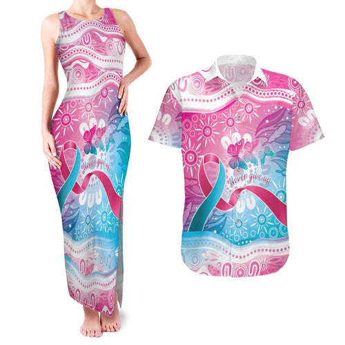 Australia Hereditary Cancer Awareness Couples Matching Tank Maxi Dress and Hawaiian Shirt Never Give Up