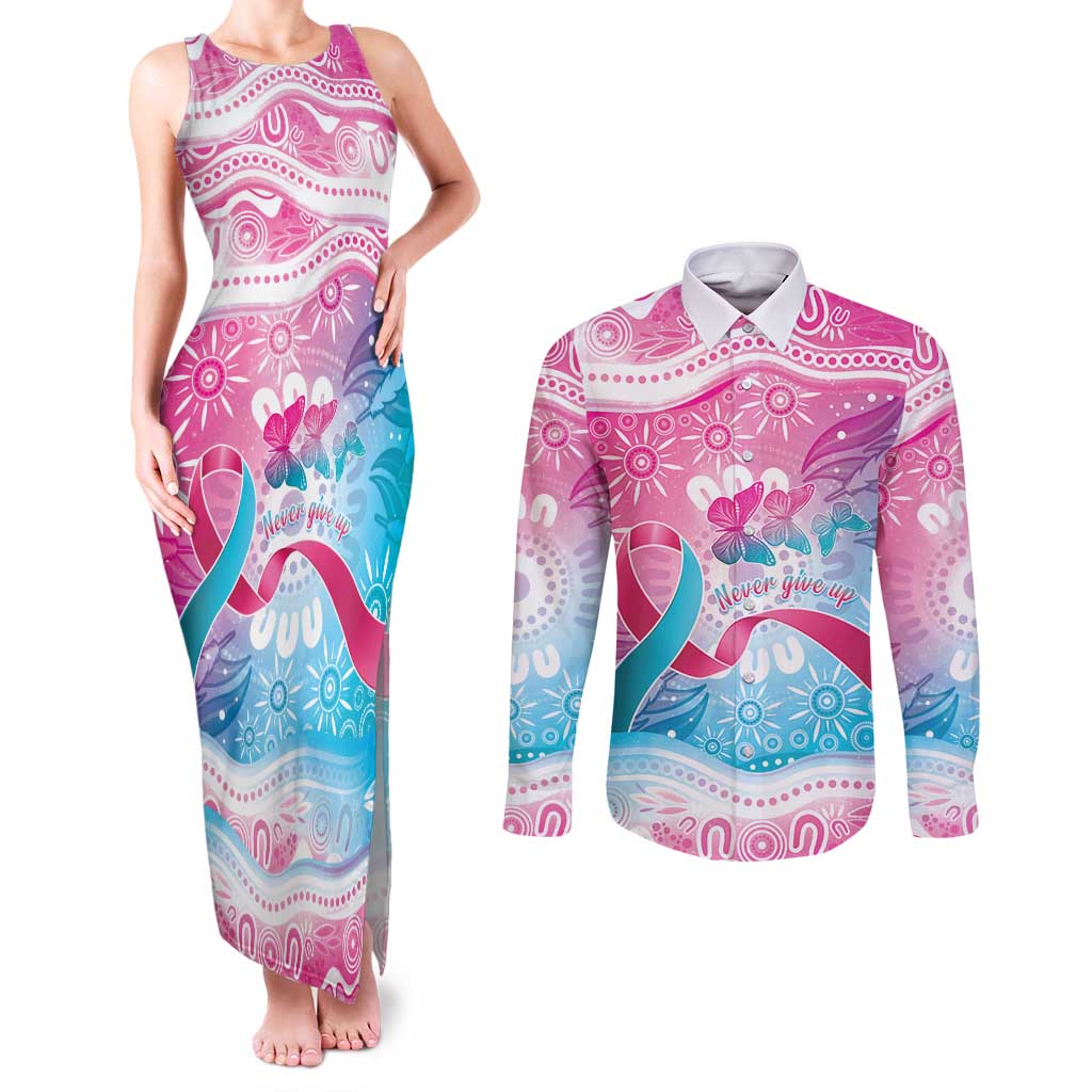 Australia Hereditary Cancer Awareness Couples Matching Tank Maxi Dress and Long Sleeve Button Shirt Never Give Up