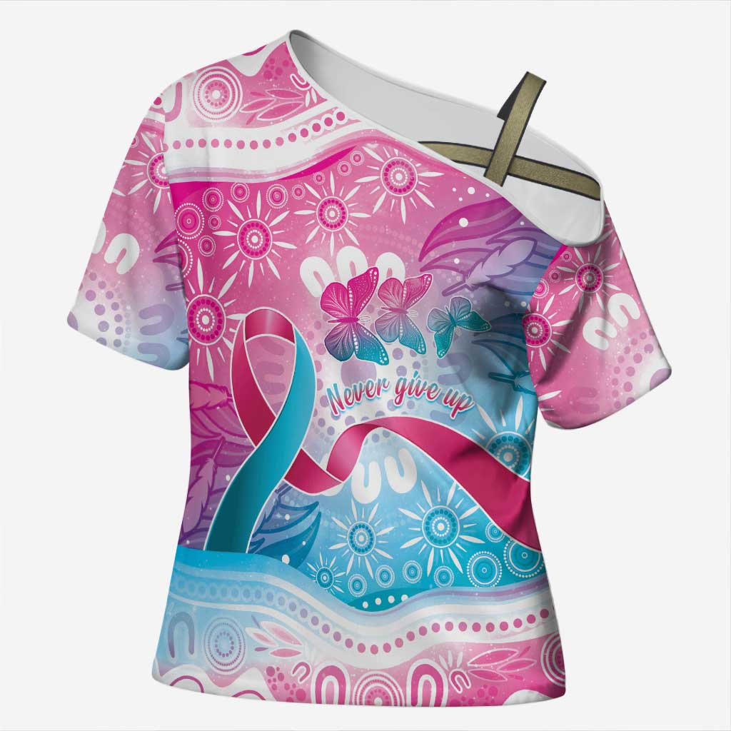 Australia Hereditary Cancer Awareness Cross Shoulder Shirt Never Give Up