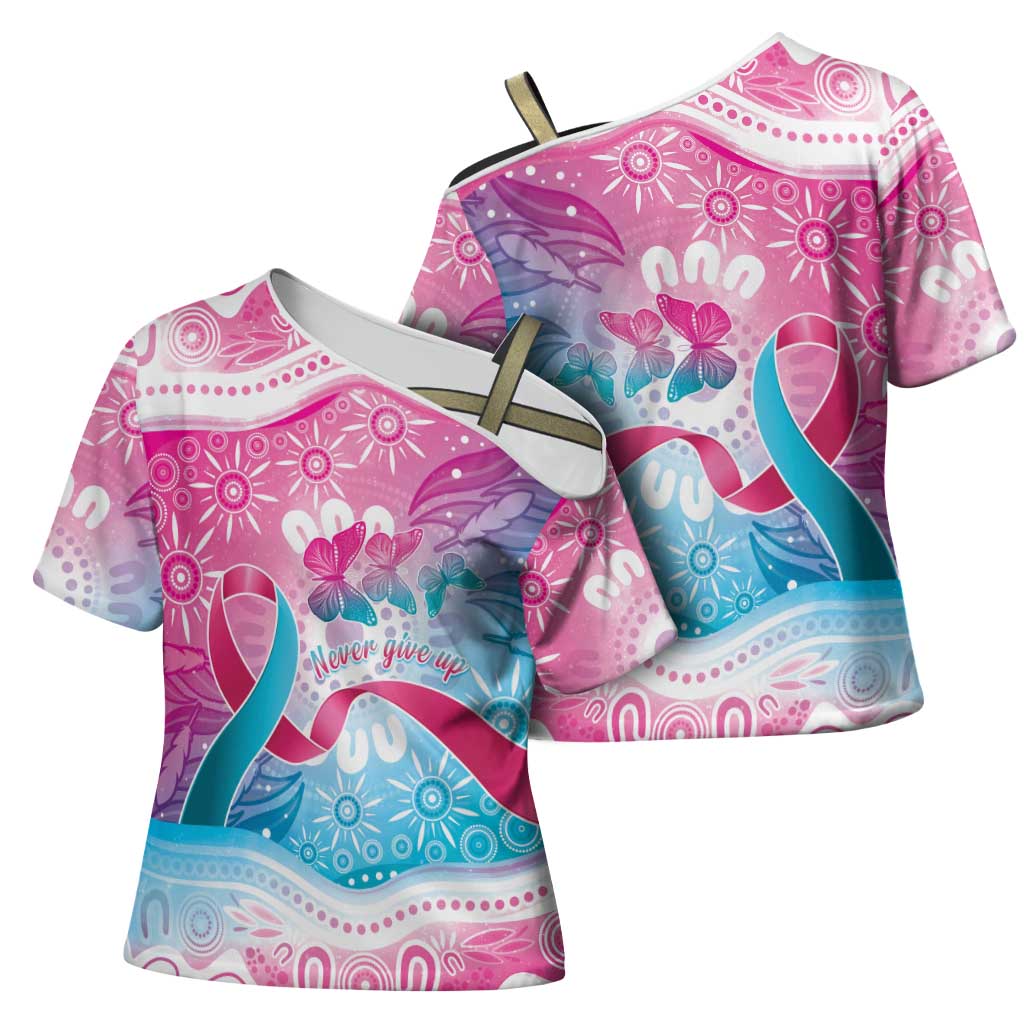 Australia Hereditary Cancer Awareness Cross Shoulder Shirt Never Give Up