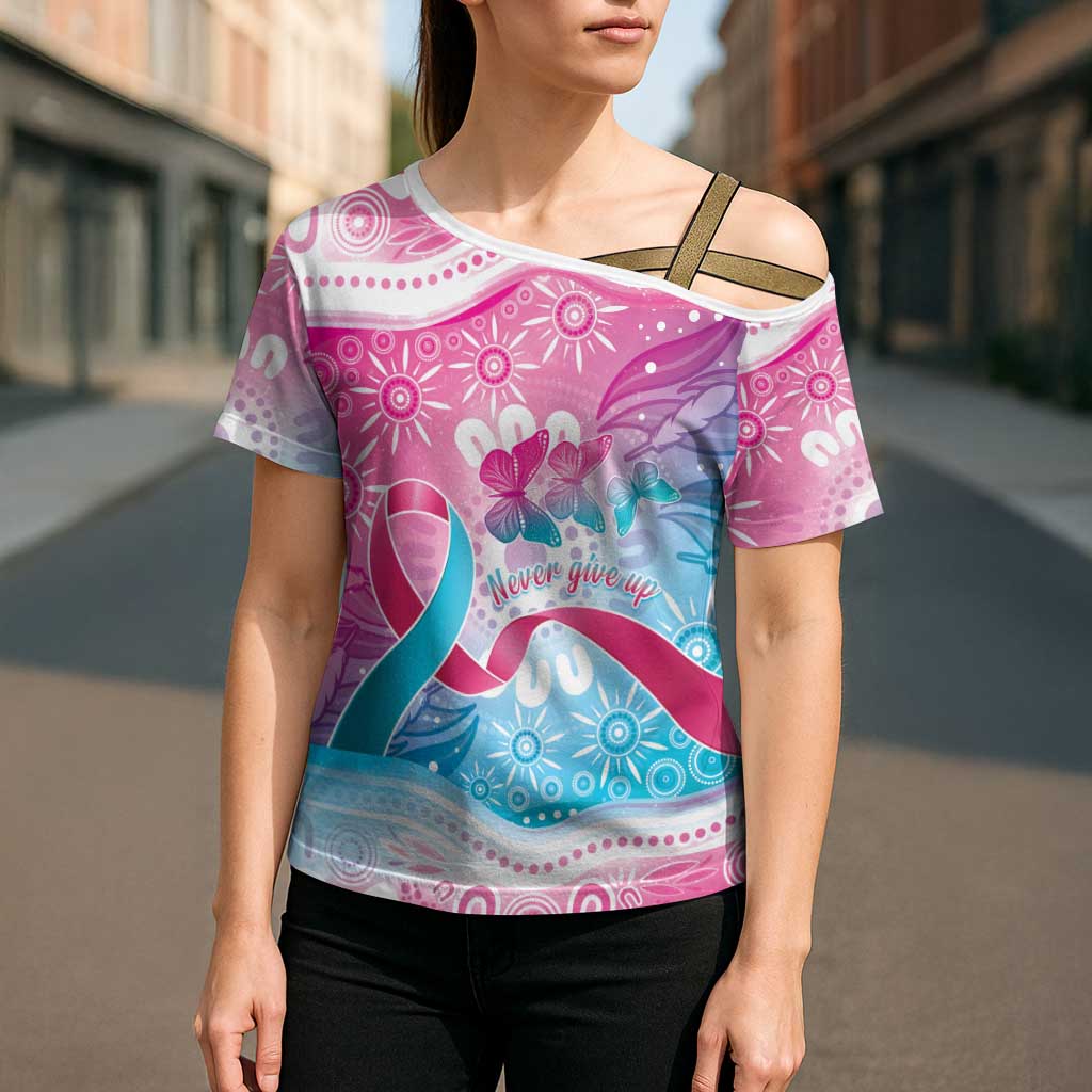 Australia Hereditary Cancer Awareness Cross Shoulder Shirt Never Give Up