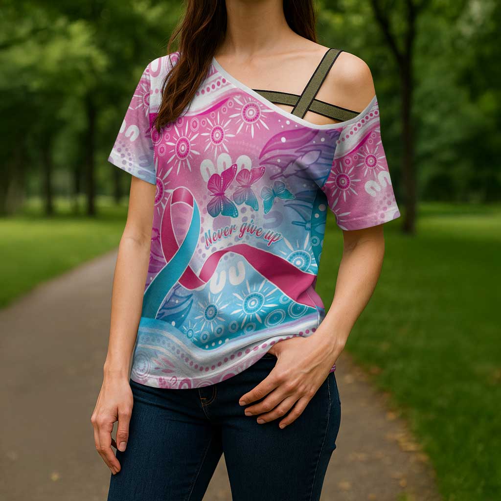 Australia Hereditary Cancer Awareness Cross Shoulder Shirt Never Give Up