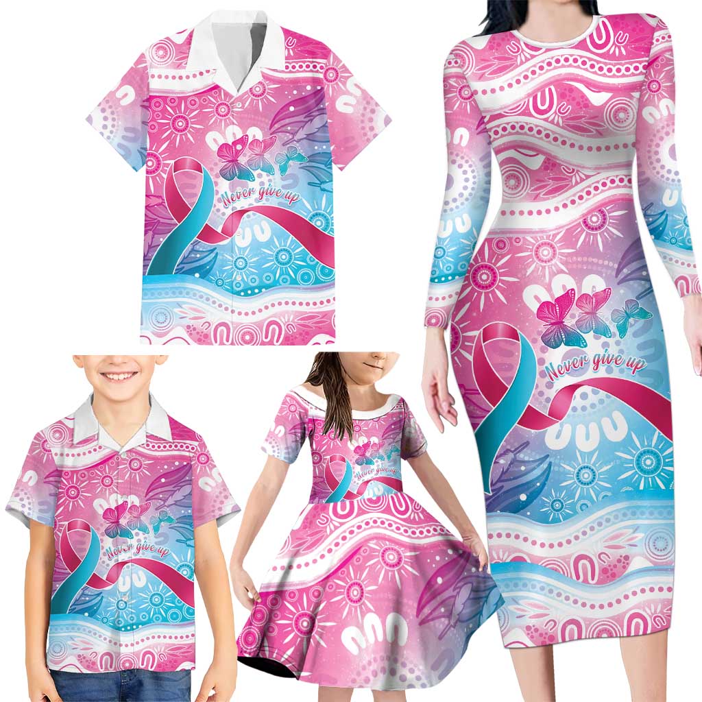 Australia Hereditary Cancer Awareness Family Matching Long Sleeve Bodycon Dress and Hawaiian Shirt Never Give Up
