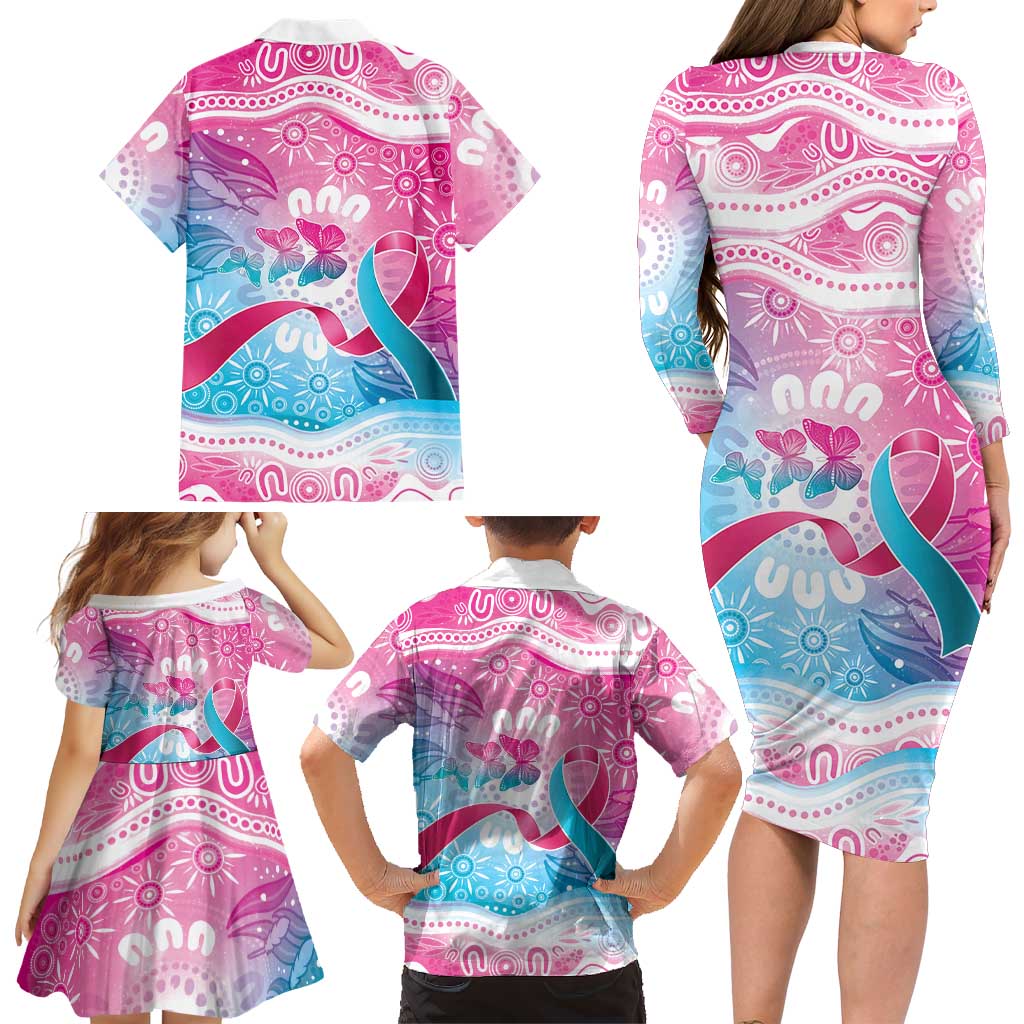 Australia Hereditary Cancer Awareness Family Matching Long Sleeve Bodycon Dress and Hawaiian Shirt Never Give Up