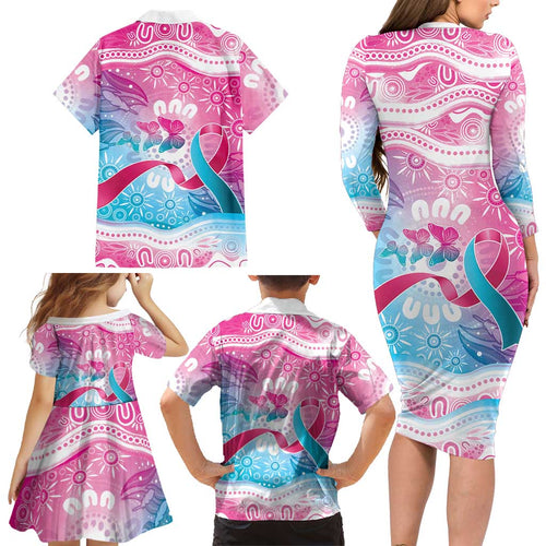 Australia Hereditary Cancer Awareness Family Matching Long Sleeve Bodycon Dress and Hawaiian Shirt Never Give Up