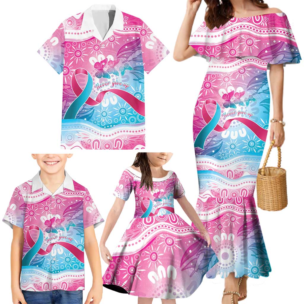Australia Hereditary Cancer Awareness Family Matching Mermaid Dress and Hawaiian Shirt Never Give Up