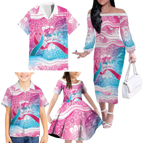 Australia Hereditary Cancer Awareness Family Matching Off The Shoulder Long Sleeve Dress and Hawaiian Shirt Never Give Up