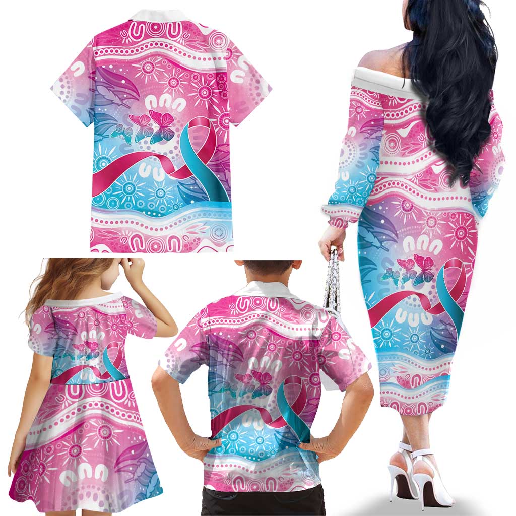 Australia Hereditary Cancer Awareness Family Matching Off The Shoulder Long Sleeve Dress and Hawaiian Shirt Never Give Up