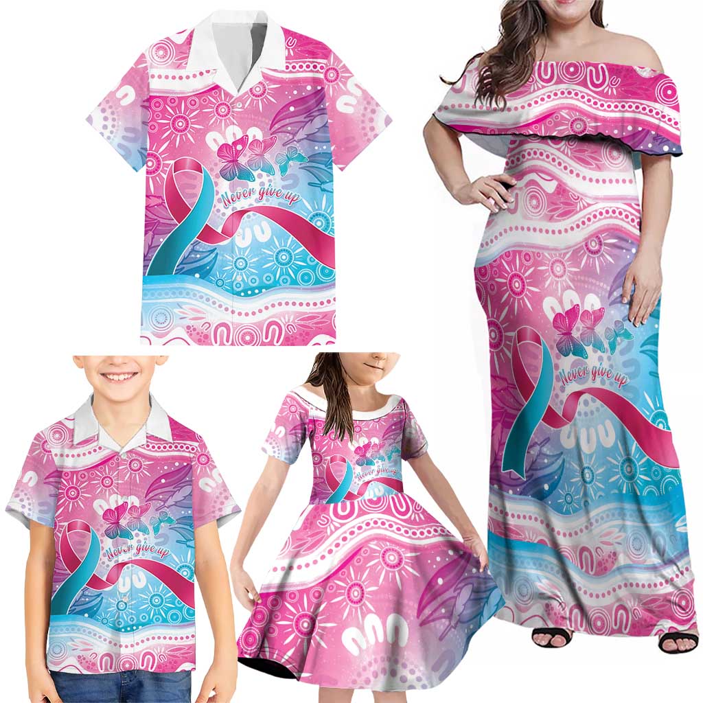 Australia Hereditary Cancer Awareness Family Matching Off Shoulder Maxi Dress and Hawaiian Shirt Never Give Up